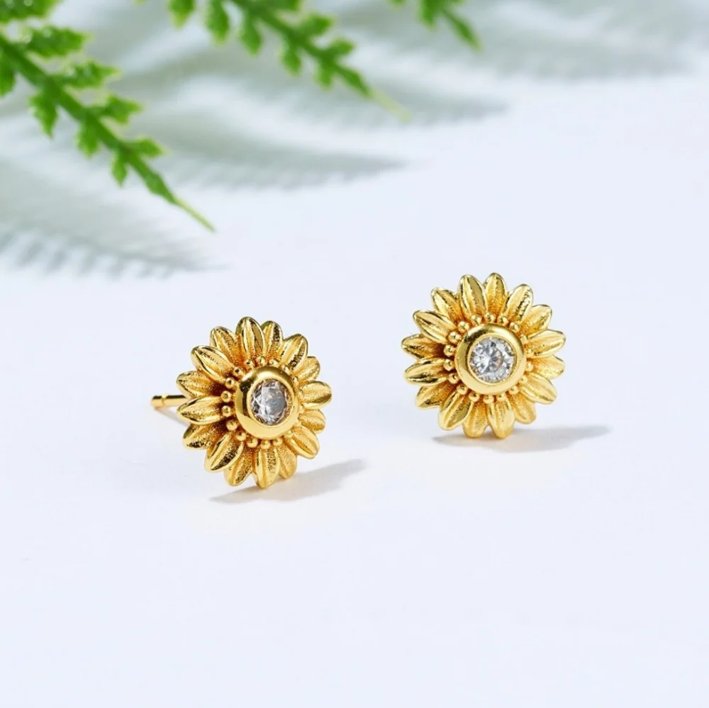 Goldtone Sunflower Stud Earrings